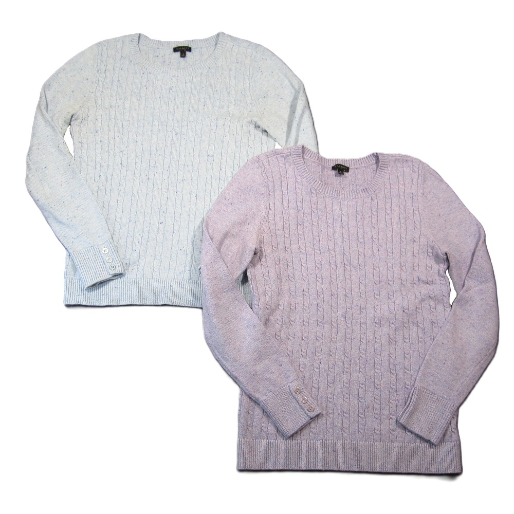 Talbots Cable Knit Sweater S Pastel Blue Purple Flecked Button Cozy Lot of 2